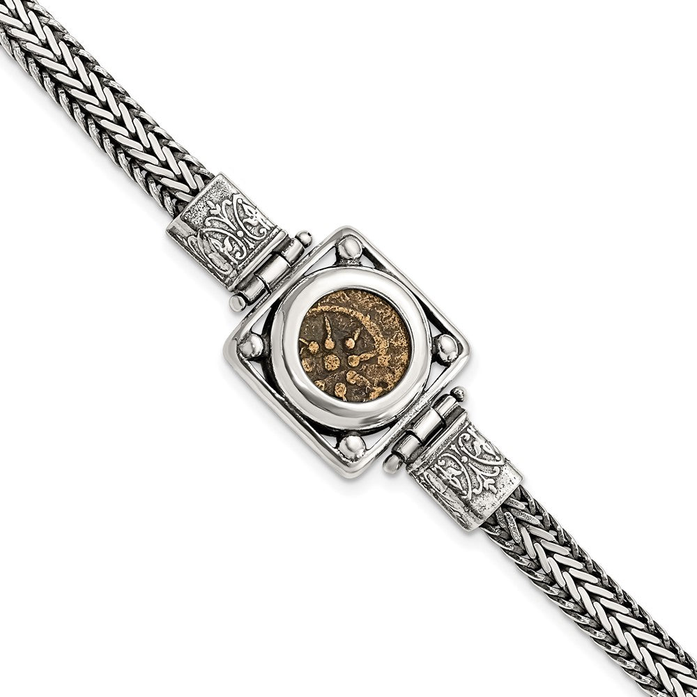 Ancient Coins Sterling Silver and Bronze Antiqued Widow's Mite Coin 7 inch Fancy Lobster Clasp Bracelet with a Certificate of Authenticity QAC109-7