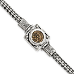 Ancient Coins Sterling Silver and Bronze Antiqued Widow's Mite Coin 7 inch Fancy Lobster Clasp Bracelet with a Certificate of Authenticity QAC109-7