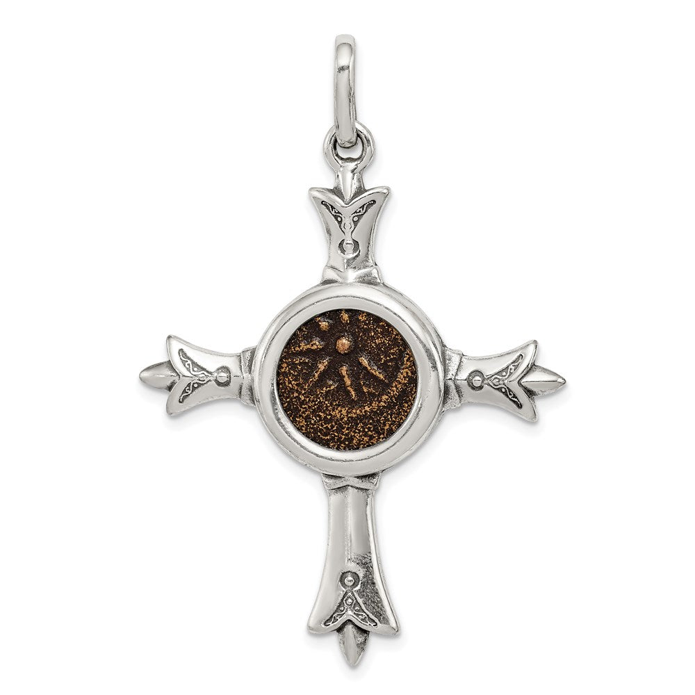 Ancient Coins Sterling Silver and Bronze Antiqued Widow's Mite Coin Cross Pendant with a Certificate of Authenticity QAC113