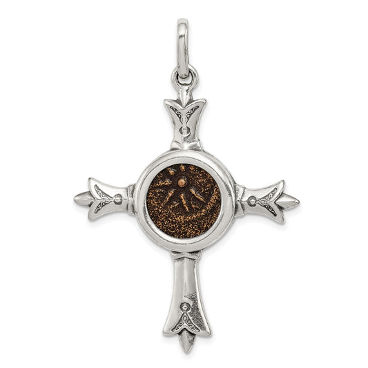 Ancient Coins Sterling Silver and Bronze Antiqued Widow's Mite Coin Cross Pendant with a Certificate of Authenticity QAC113