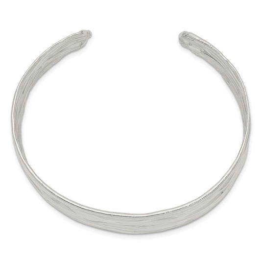 Sterling Silver Rhod-plated Plain 6mm Hammered Bands Bangle QB1016