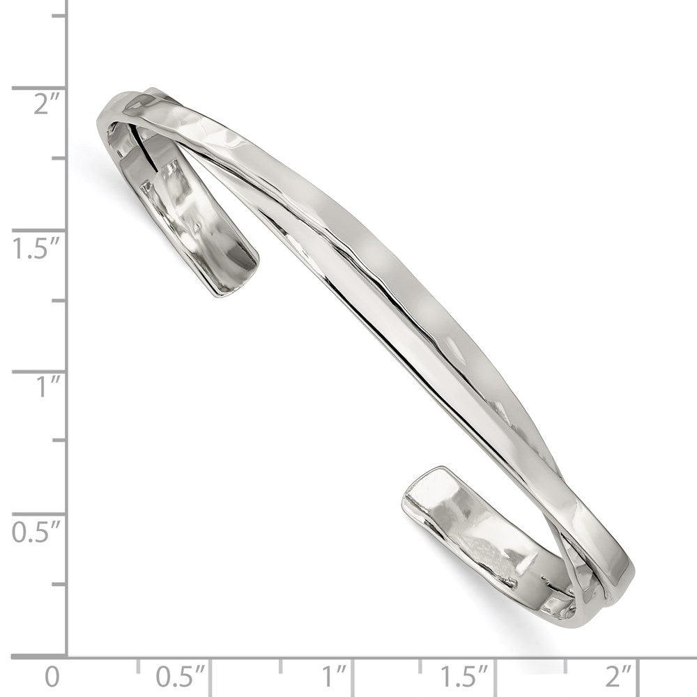 Sterling Silver Rhod-plated Plain 3mm Hammered Bands Bangle QB1017