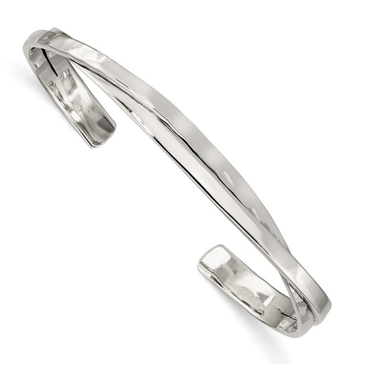 Sterling Silver Rhod-plated Plain 3mm Hammered Bands Bangle QB1017