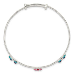 Sterling Silver Enameled Flower & Butterfly Adjustable Children's Bangle QB1048