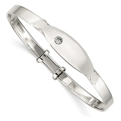 Sterling Silver Polished CZ ID Adjustable Baby Bangle Bracelet QB1052