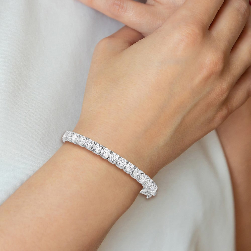 Sterling Shimmer Sterling Silver Rhodium-plated 15 Stone CZ Hinged Bangle Bracelet QB1070