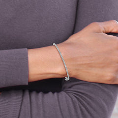 Sterling Shimmer Sterling Silver Rhodium-plated 41 Stone CZ Hinged Bangle Bracelet QB1073