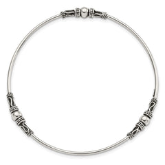 Sterling Silver Antiqued Beaded Slip On Bangle QB1079