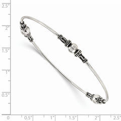 Sterling Silver Antiqued Beaded Slip On Bangle QB1079