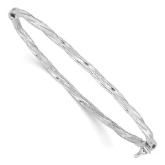Sterling Silver Rhod-platd Textured 3mm Twisted Hinged Bangle QB1095