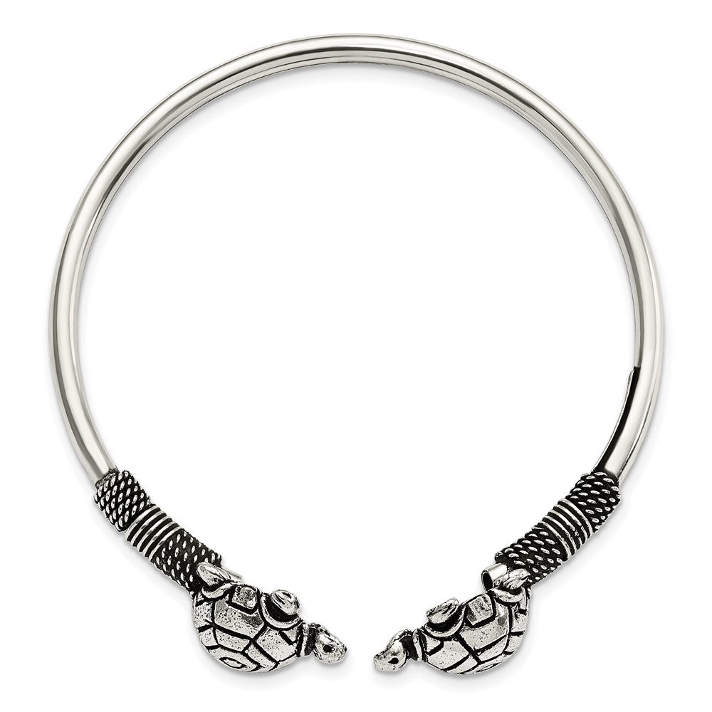 Sterling Silver Polished Antiqued Turtle Flexible Bangle QB1157