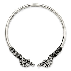 Sterling Silver Polished Antiqued Turtle Flexible Bangle QB1157