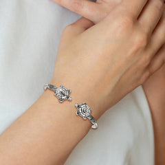 Sterling Silver Polished Antiqued Turtle Flexible Bangle QB1157