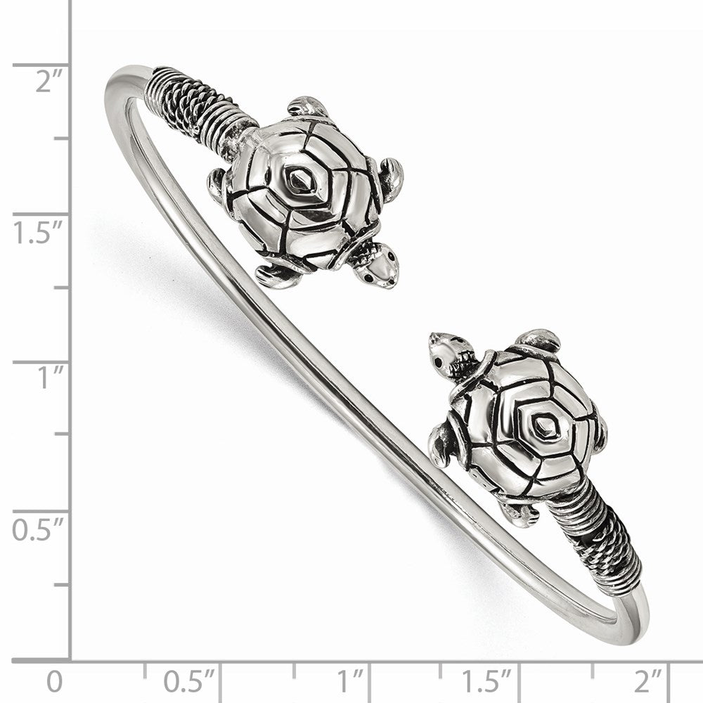 Sterling Silver Polished Antiqued Turtle Flexible Bangle QB1157
