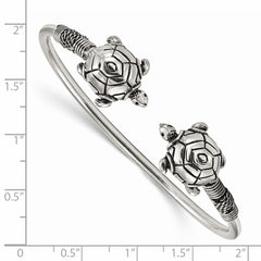 Sterling Silver Polished Antiqued Turtle Flexible Bangle QB1157