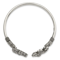 Sterling Silver Polished Antiqued Filigree Elephants Flexible Bangle QB1159