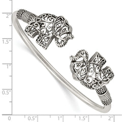 Sterling Silver Polished Antiqued Filigree Elephants Flexible Bangle QB1159