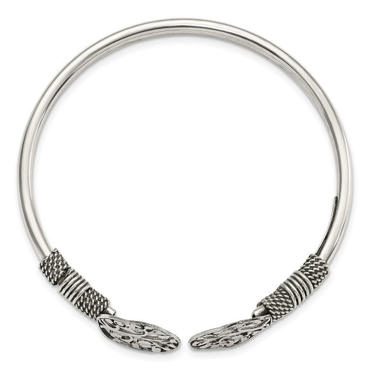 Sterling Silver Polished Tree Antiqued Flexible Bangle QB1164