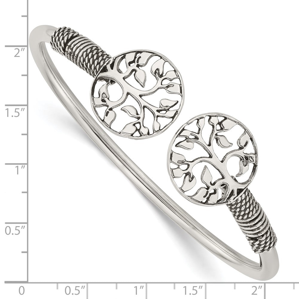 Sterling Silver Polished Tree Antiqued Flexible Bangle QB1164