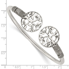 Sterling Silver Polished Tree Antiqued Flexible Bangle QB1164