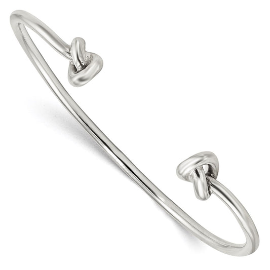 Sterling Silver Polished Knotted Ends Cuff Bangle QB1175