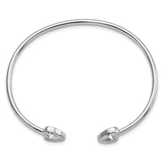 Sterling Silver Rhodium-plated CZ Heart Cuff Bangle QB1180