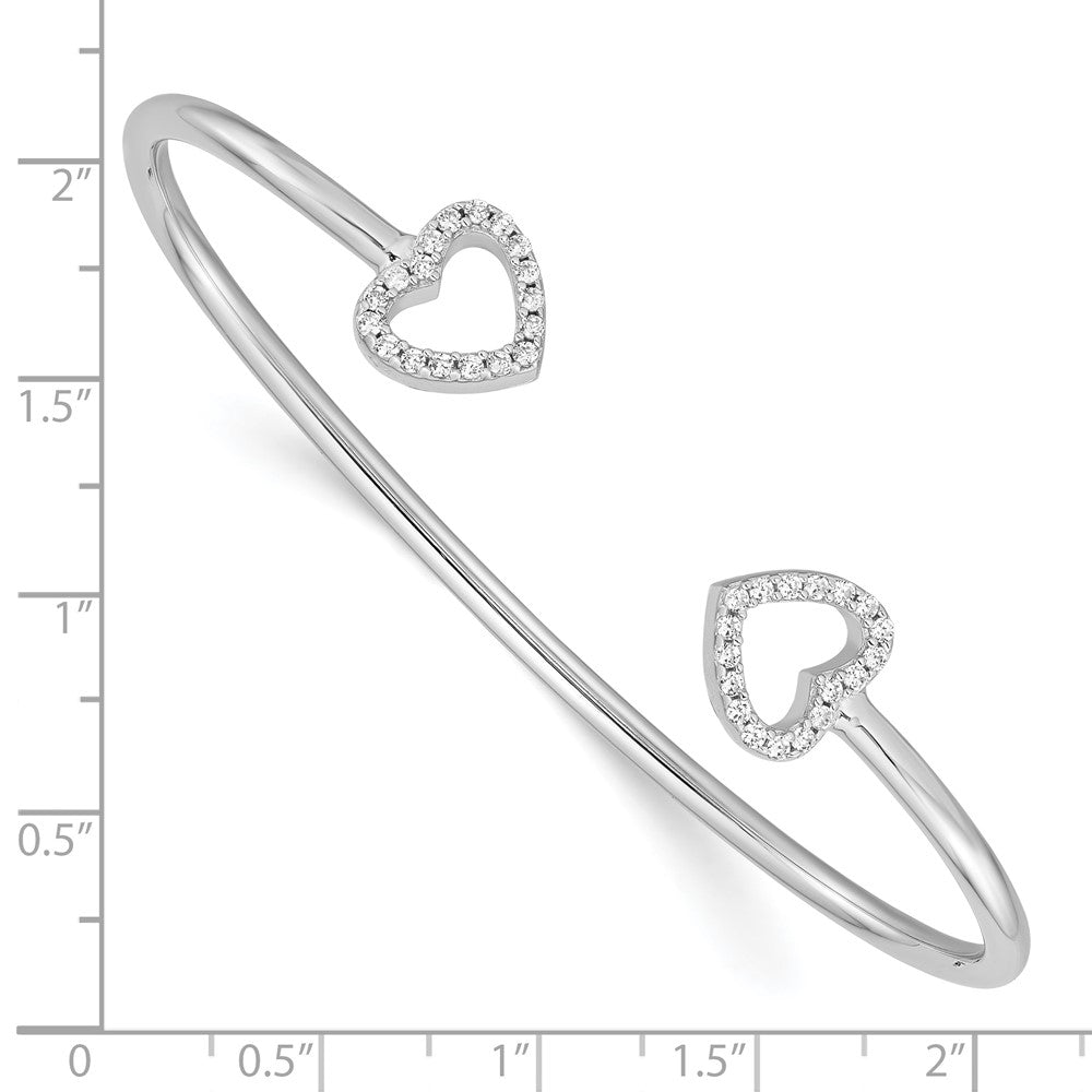 Sterling Silver Rhodium-plated CZ Heart Cuff Bangle QB1180