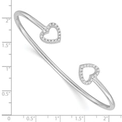 Sterling Silver Rhodium-plated CZ Heart Cuff Bangle QB1180