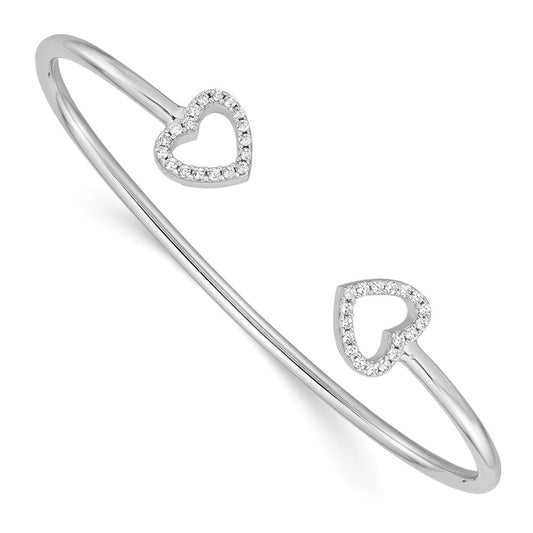 Sterling Silver Rhodium-plated CZ Heart Cuff Bangle QB1180
