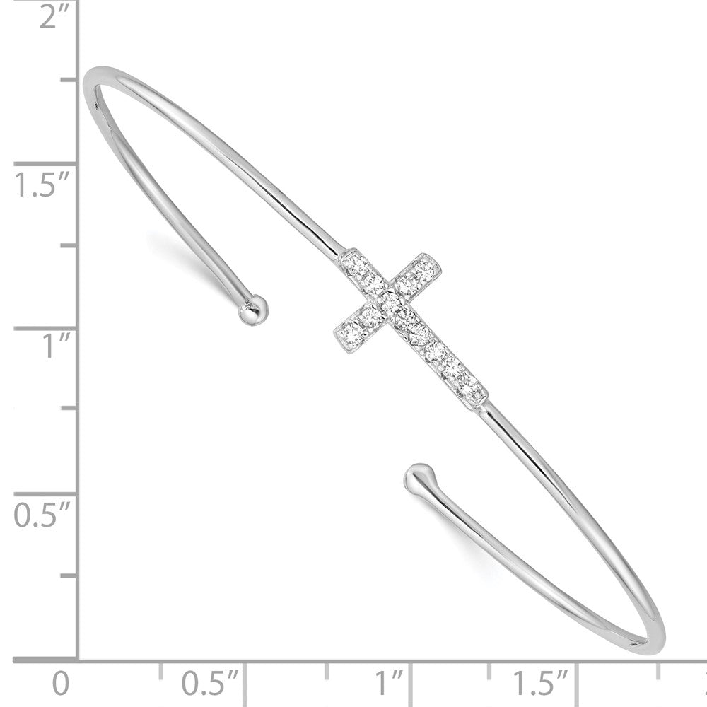 Sterling Silver Rhodium-plated CZ Cross Cuff Bangle QB1185