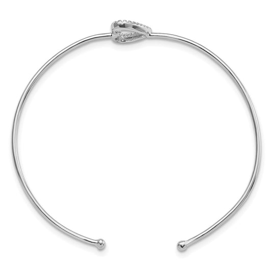 Sterling Silver Rhodium-plated CZ Heart Cuff Bangle Bracelet QB1186