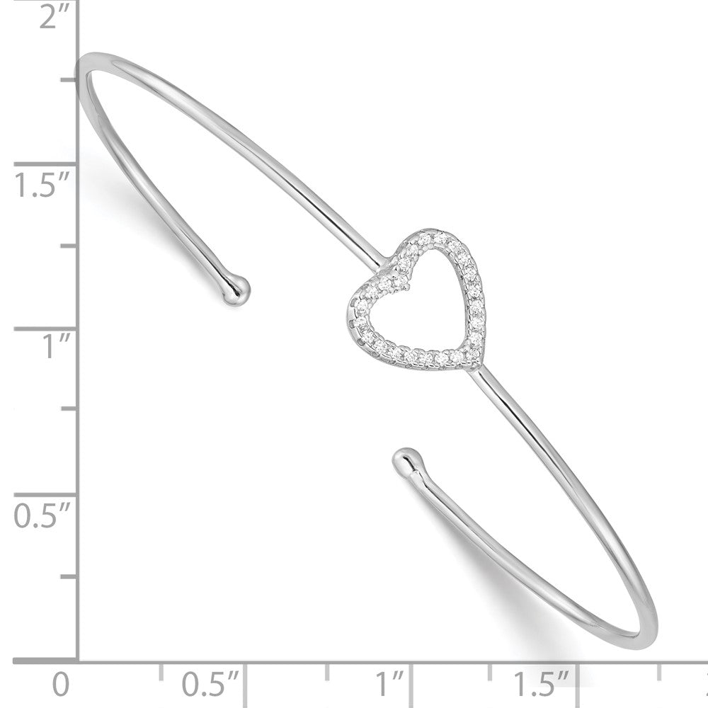 Sterling Silver Rhodium-plated CZ Heart Cuff Bangle Bracelet QB1186