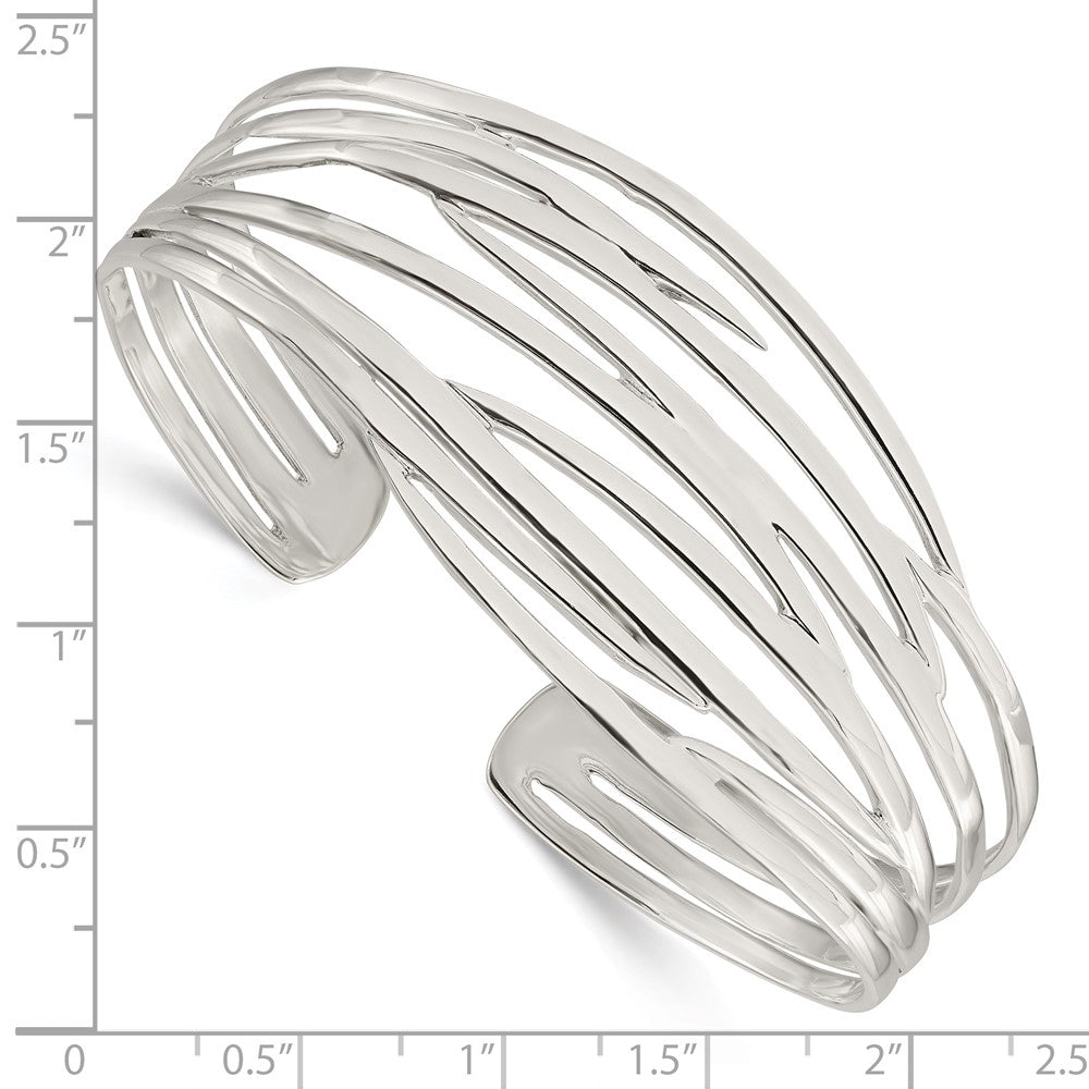 Sterling Silver Polished Multi-strand Cuff Bangle QB1196