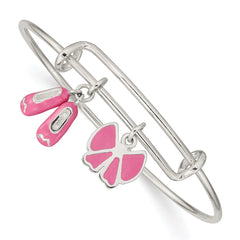 Sterling Silver Enameled Ballet Shoes & Bow Adjustable Children's Bangle QB1281