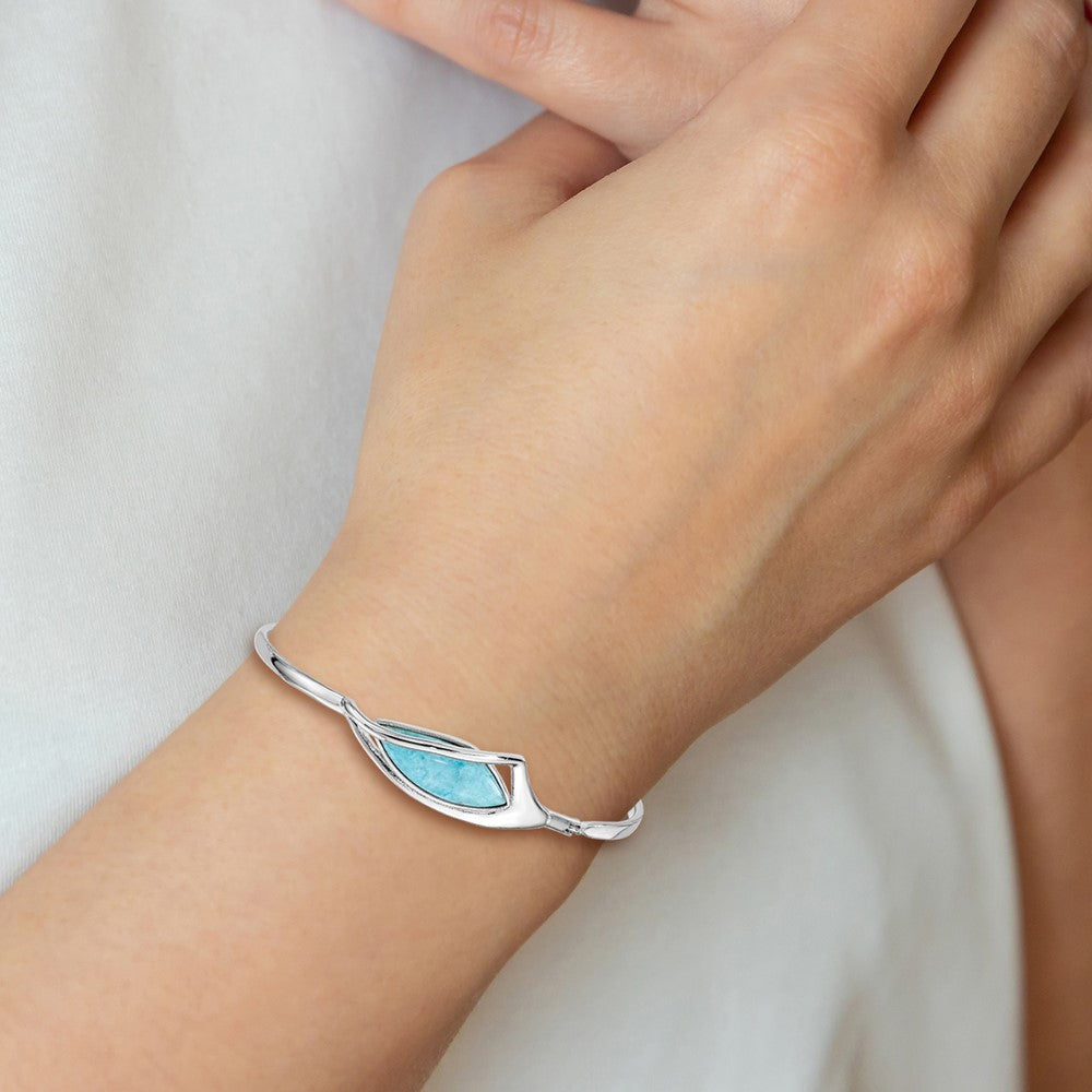 Sterling Silver Rhodium-plated Larimar w/ Clasp Bangle QB1301