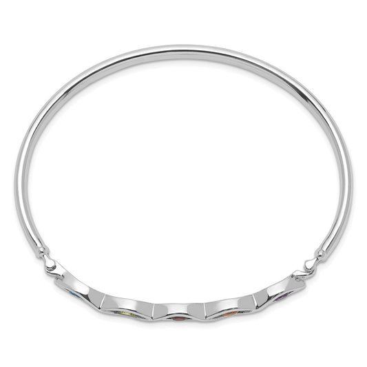 Sterling Silver Rhodium-plated Multi-gemstone Hinged Bangle QB1302