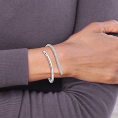 Sterling Silver Rhodium-plated Polished Bypass Hinged Bangle QB1313