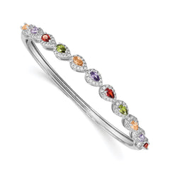 Sterling Silver Rhodium-plated Multi-Color CZ Hinged Bangle QB1326