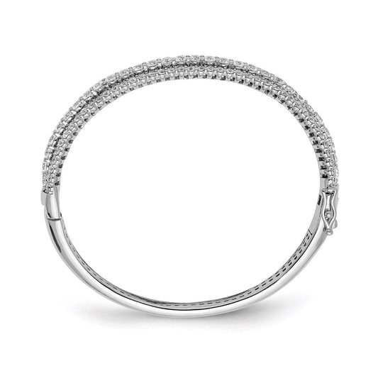 Sterling Shimmer Sterling Silver Rhodium-plated 116 Stone CZ Hinged Bangle Bracelet QB1344