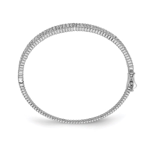 Sterling Shimmer Sterling Silver Rhodium-plated 137 Stone CZ Hinged Bangle Bracelet QB1345