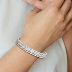 Sterling Shimmer Sterling Silver Rhodium-plated 215 Stone Pav������ CZ Hinged Bangle Bracelet QB1346