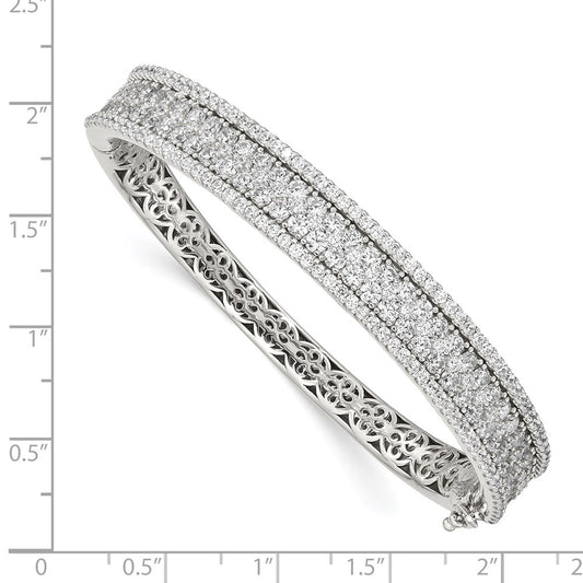 Sterling Shimmer Sterling Silver Rhodium-plated 215 Stone Pav������ CZ Hinged Bangle Bracelet QB1346