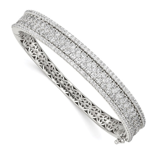 Sterling Shimmer Sterling Silver Rhodium-plated 215 Stone Pav������ CZ Hinged Bangle Bracelet QB1346