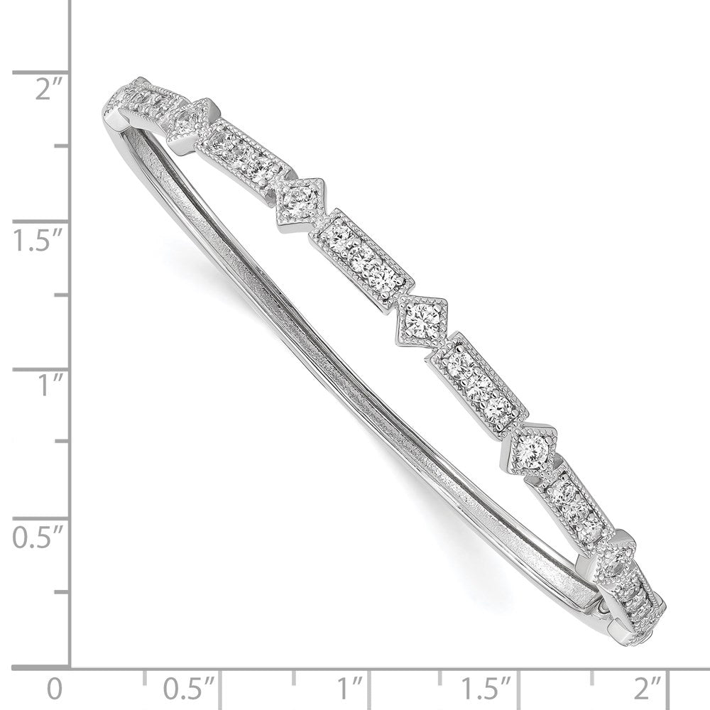 Sterling Shimmer Sterling Silver Rhodium-plated 25 Stone CZ Hinged Bangle Bracelet QB1348