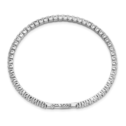 Sterling Shimmer Sterling Silver Rhodium-plated 51 Stone CZ Flexible Bangle Bracelet QB1363