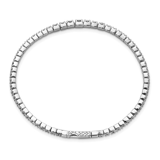 Sterling Shimmer Sterling Silver Rhodium-plated 61 Stone CZ Flexible Bangle Bracelet QB1364