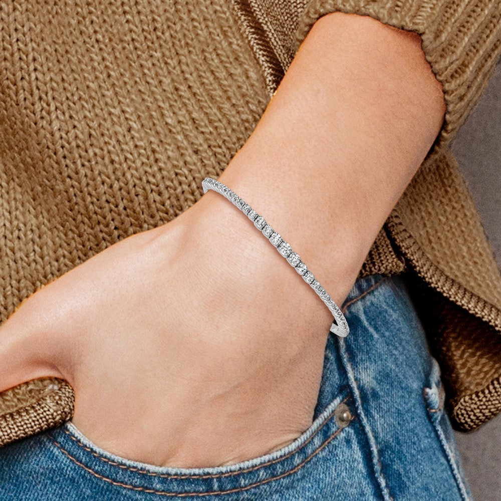 Sterling Shimmer Sterling Silver Rhodium-plated 61 Stone CZ Flexible Bangle Bracelet QB1364