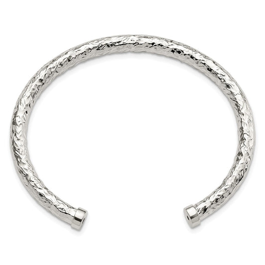 Sterling Silver Polished Textured Cuff Bangle QB1366