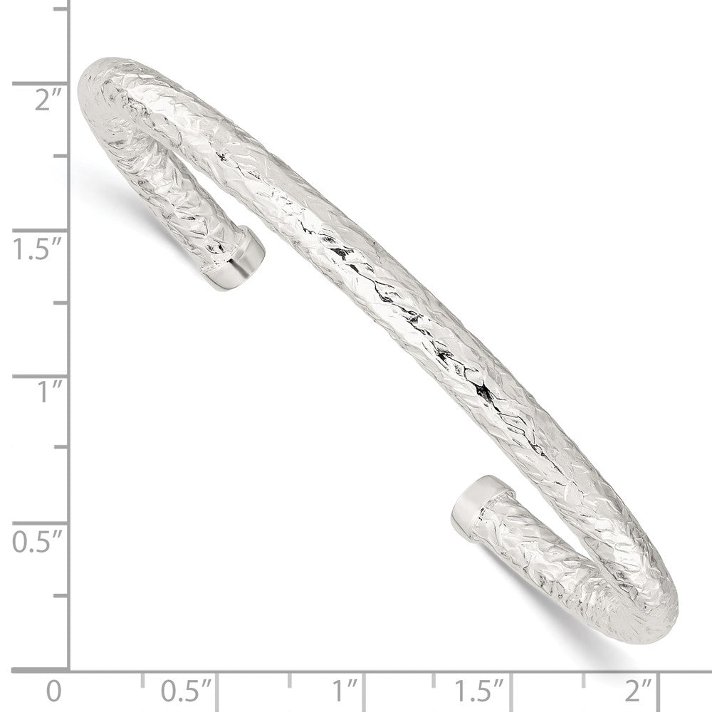 Sterling Silver Polished Textured Cuff Bangle QB1366