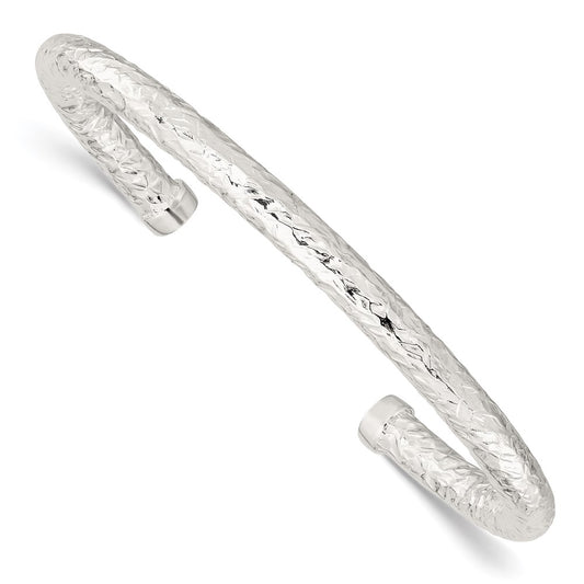 Sterling Silver Polished Textured Cuff Bangle QB1366
